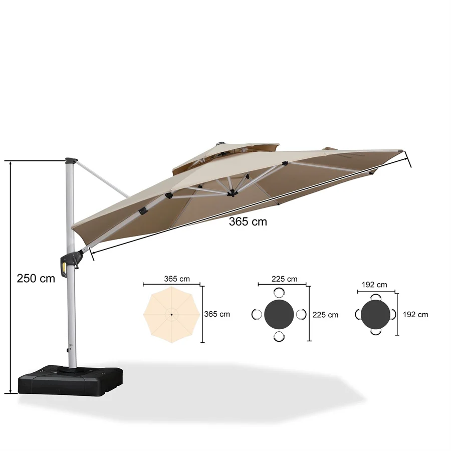 PURPLE LEAF Klassieke ronde zweefparasol met zijpaal, 360° draaibaar, met zwengel, UV50+ bescherming