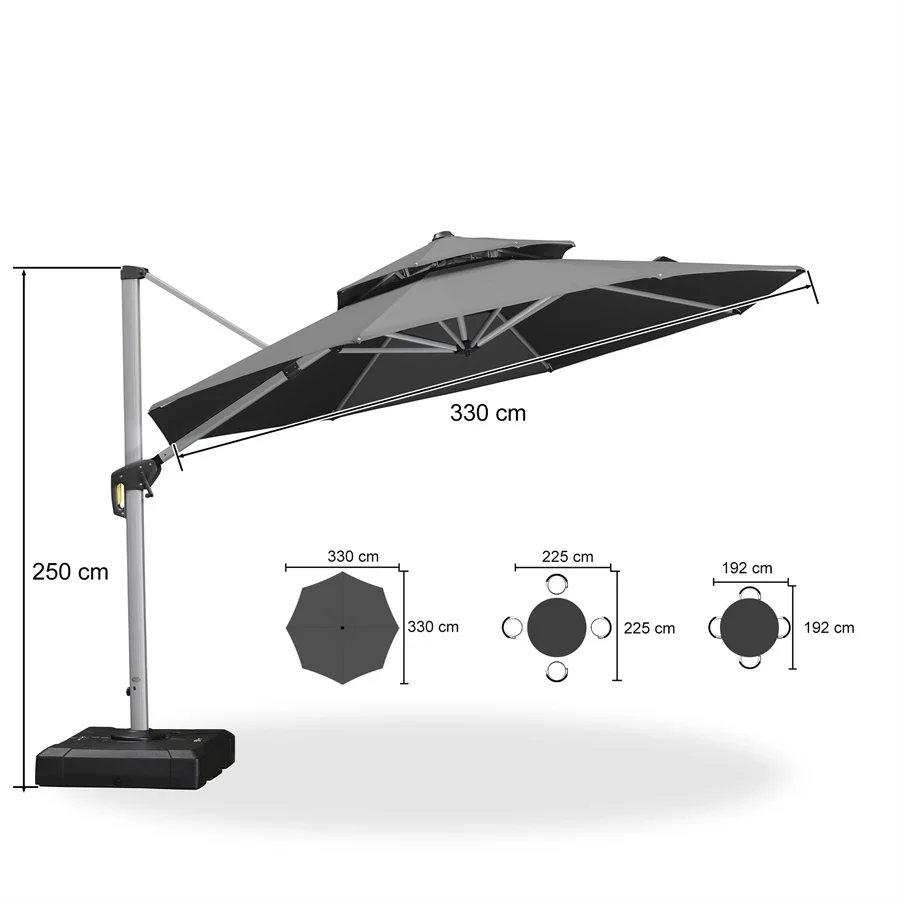 PURPLE LEAF Klassieke ronde zweefparasol met zijpaal, 360° draaibaar, met zwengel, UV50+ bescherming