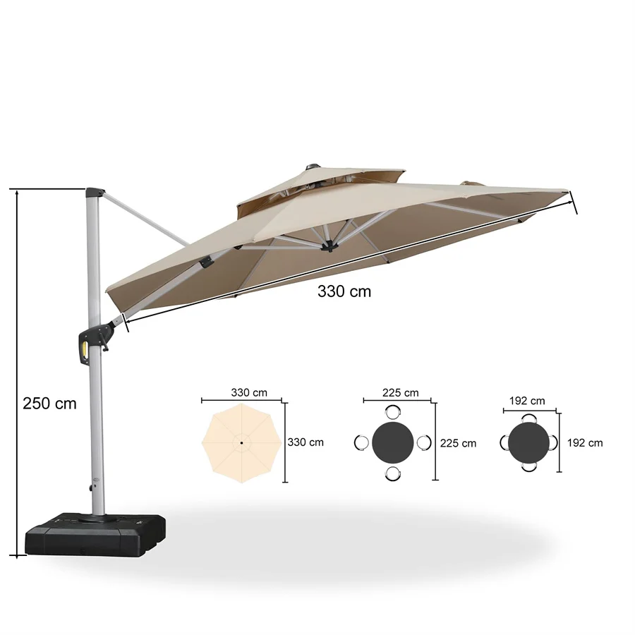 PURPLE LEAF Klassieke ronde zweefparasol met zijpaal, 360° draaibaar, met zwengel, UV50+ bescherming