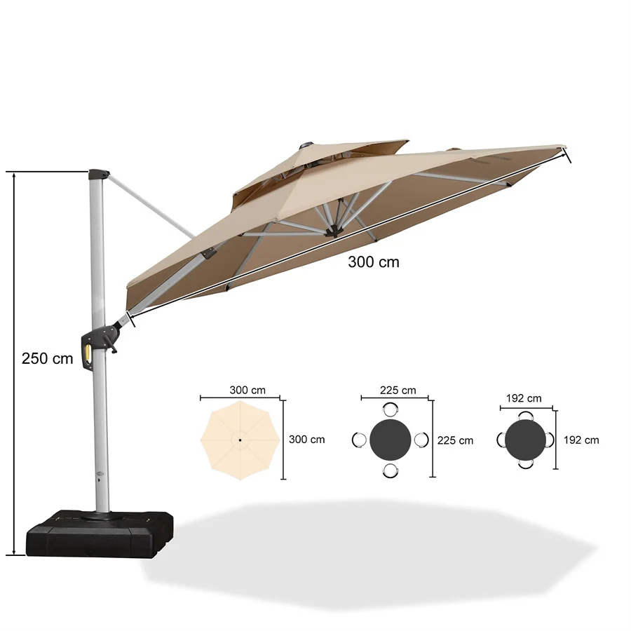 PURPLE LEAF Klassieke ronde zweefparasol met zijpaal, 360° draaibaar, met zwengel, UV50+ bescherming