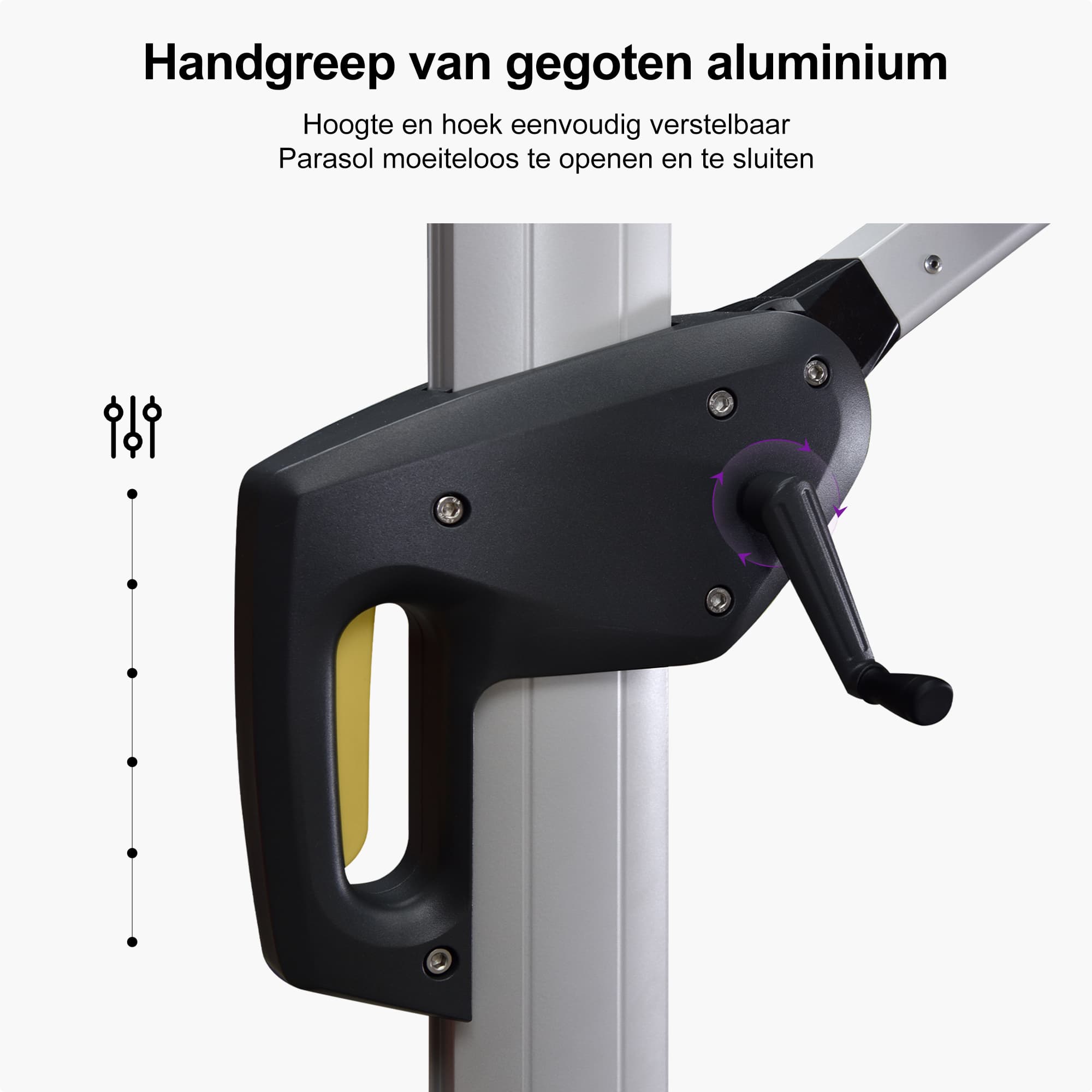 PURPLE LEAF Klassieke ronde zweefparasol met zijpaal, 360° draaibaar, met zwengel, UV50+ bescherming