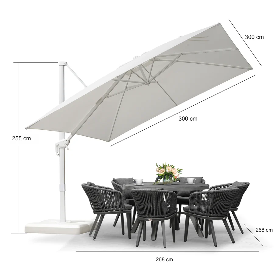 PURPLE LEAF Witte Parasol voor Buiten – Betaalbare Grote Zweefparasol voor Terras & Tuin