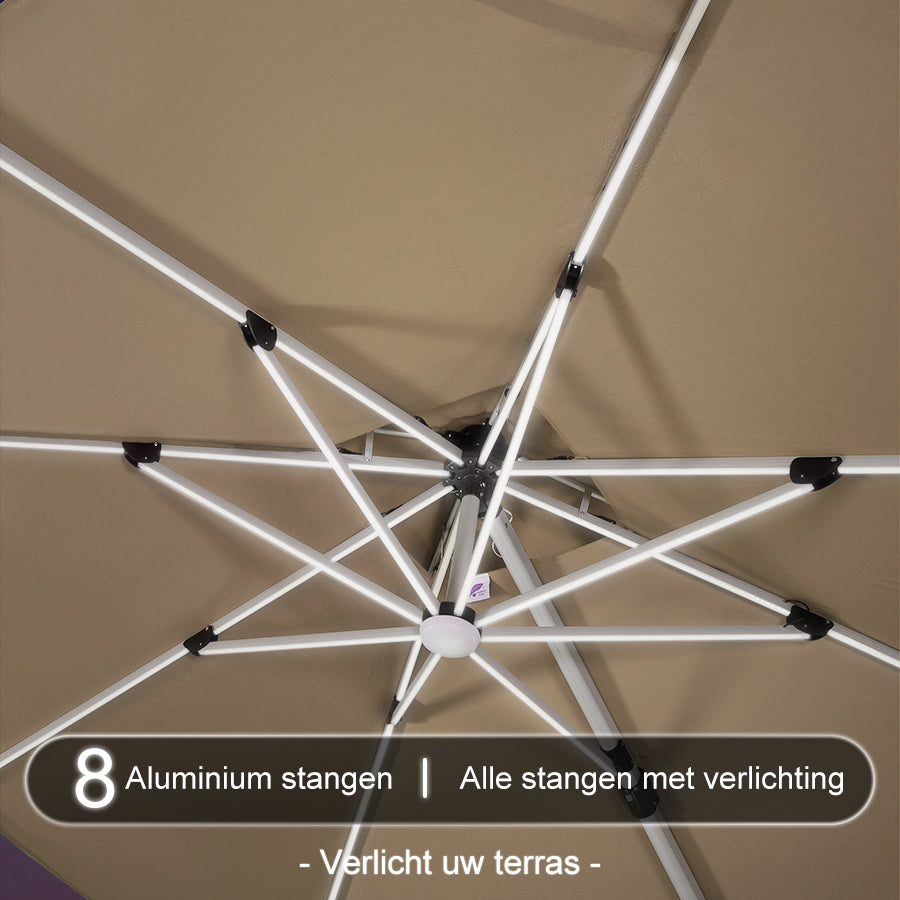 PURPLE LEAF Vierkante Zweefparasol met LED, Dubbel Dak, 360° Draaibaar voor Tuin en Terras