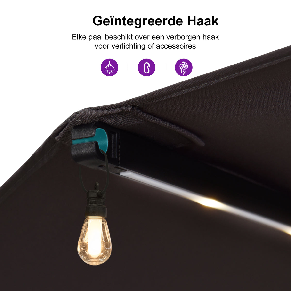 PURPLE LEAF Grote Parasol met 3 Kappen en LED-verlichting voor Tuin en Terras, inclusief Voet