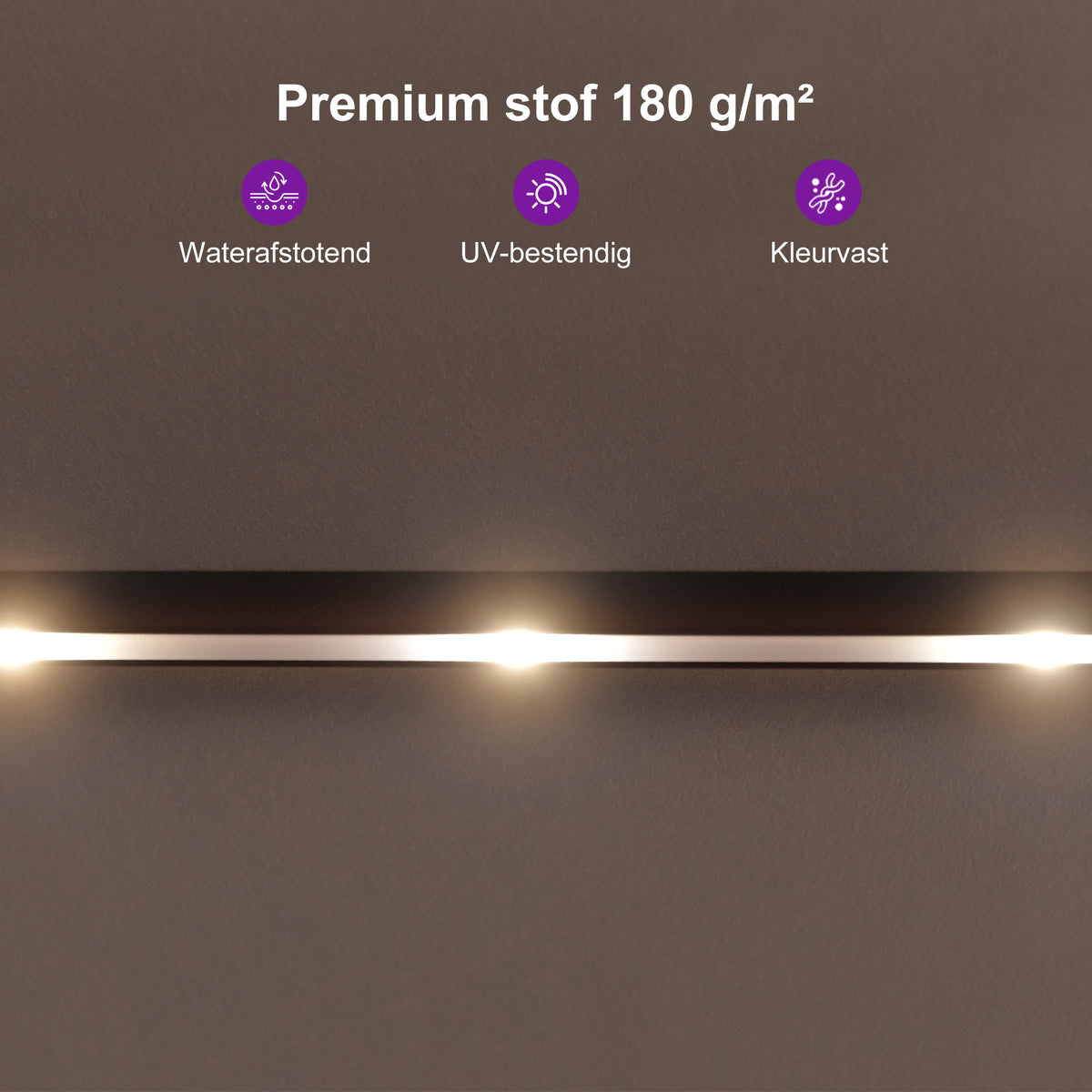 PURPLE LEAF Grote Parasol met 3 Kappen en LED-verlichting voor Tuin en Terras, inclusief Voet