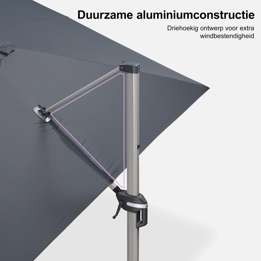 PURPLE LEAF Deluxe Zweefparasol - Rechthoekig Aluminium - Windbestendig & 360° Draaibaar voor Tuin en Terras