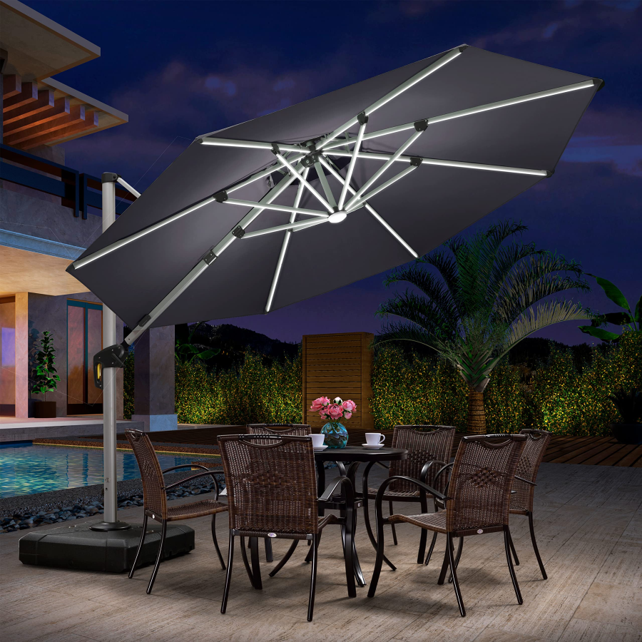 PURPLE LEAF Ronde Outdoor terrasparasol van 300cm/330cm/365cm Met Verlichting