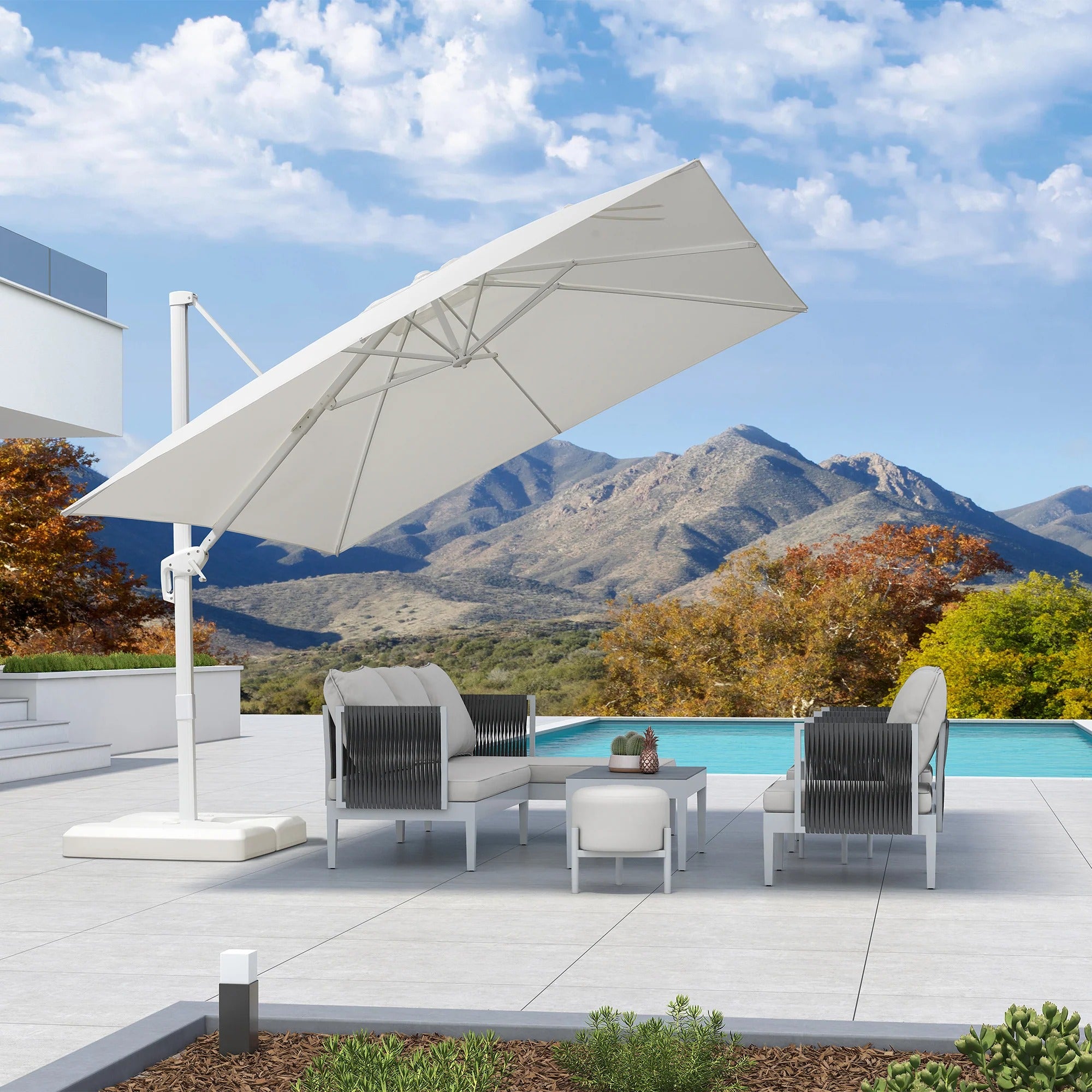 PURPLE LEAF Witte Parasol voor Buiten – Betaalbare Grote Zweefparasol voor Terras & Tuin
