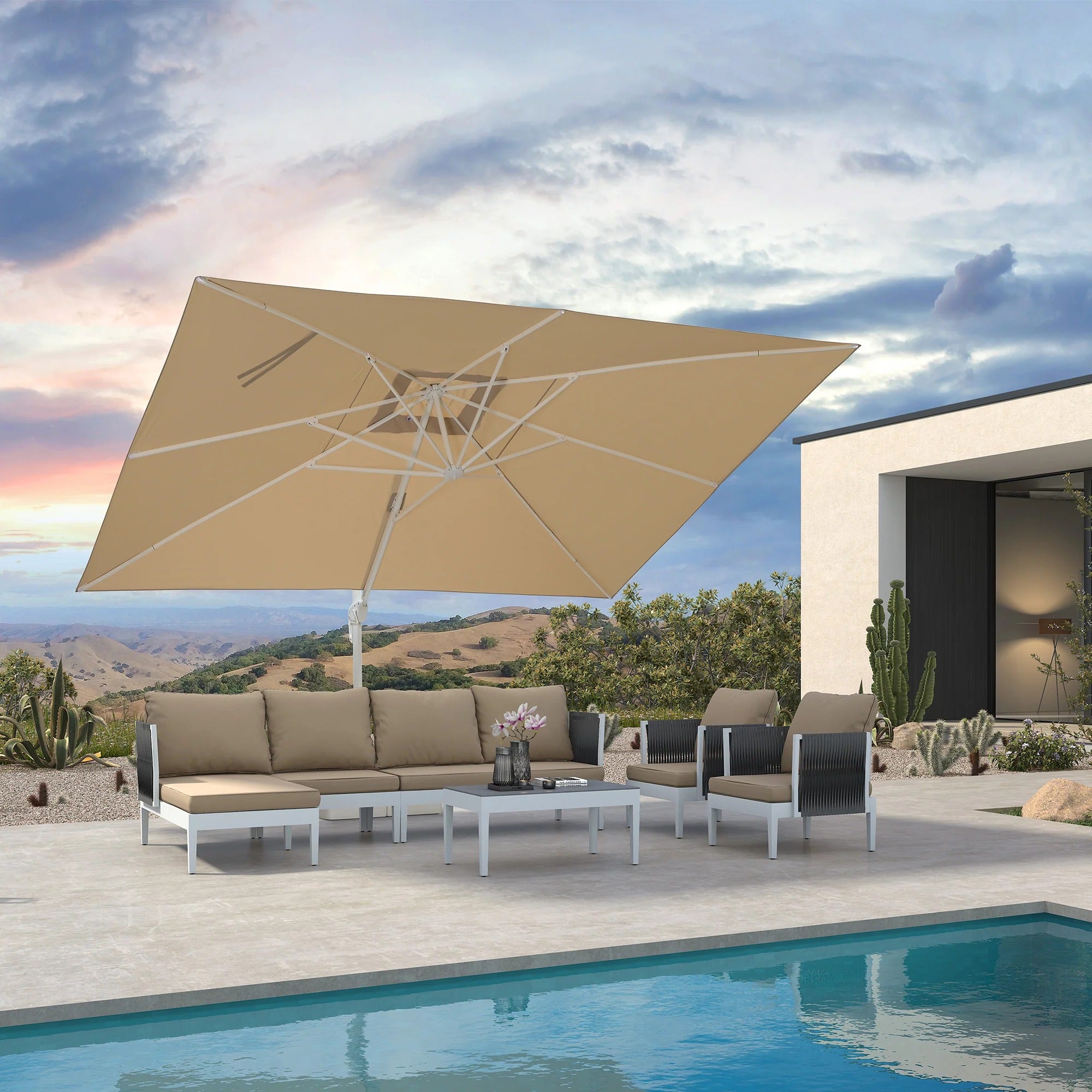 PURPLE LEAF Witte Parasol voor Buiten – Betaalbare Grote Zweefparasol voor Terras & Tuin