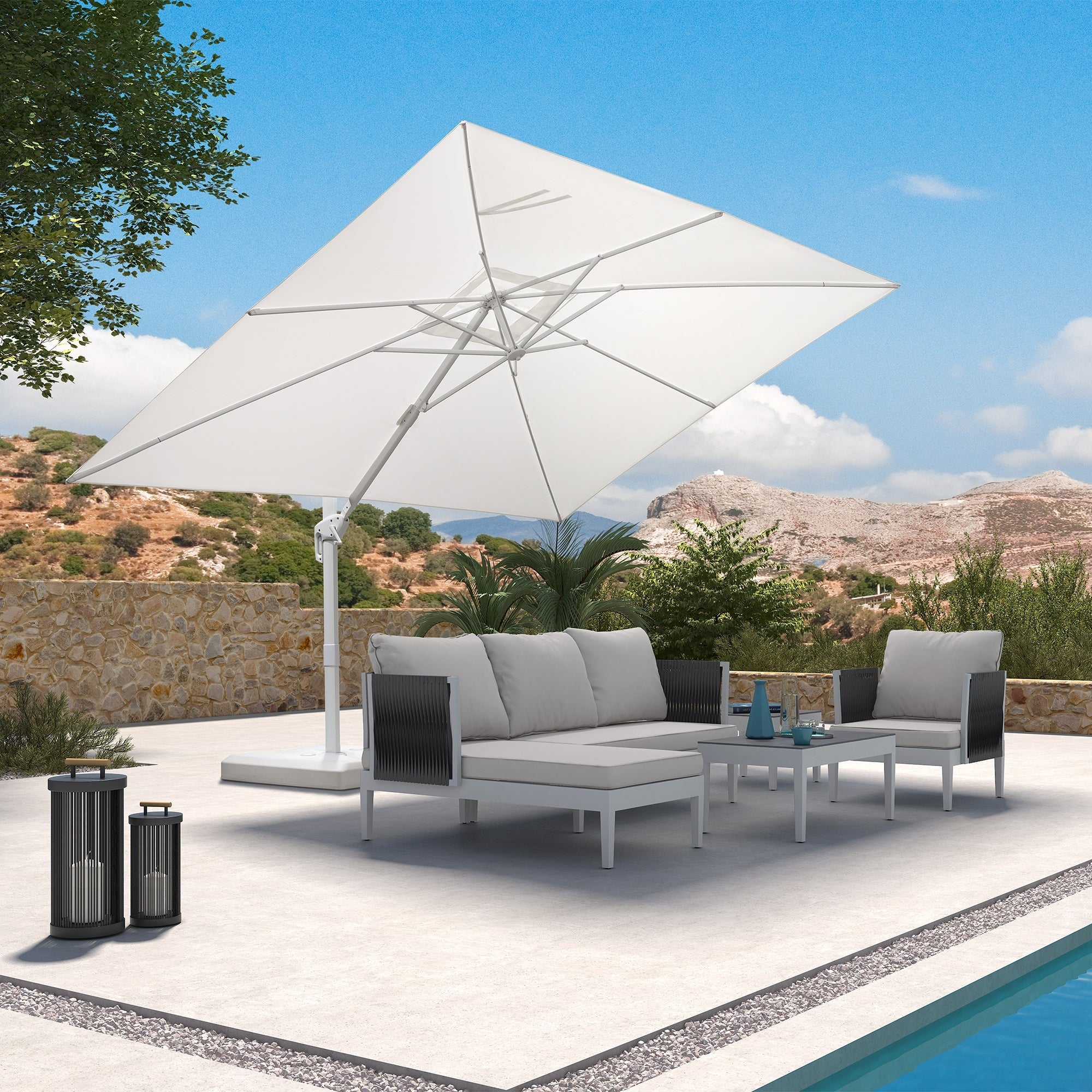 PURPLE LEAF Witte Parasol voor Buiten – Betaalbare Grote Zweefparasol voor Terras & Tuin
