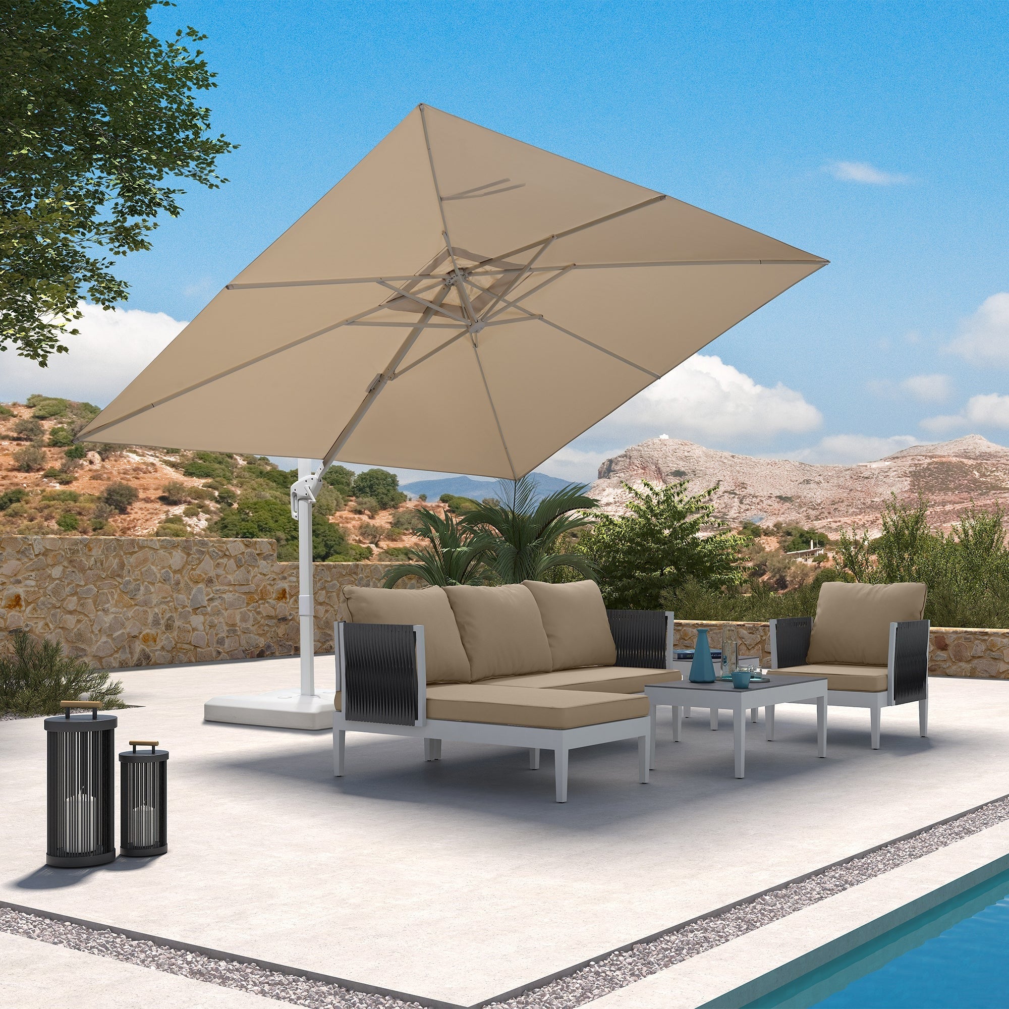 PURPLE LEAF Witte Parasol voor Buiten – Betaalbare Grote Zweefparasol voor Terras & Tuin