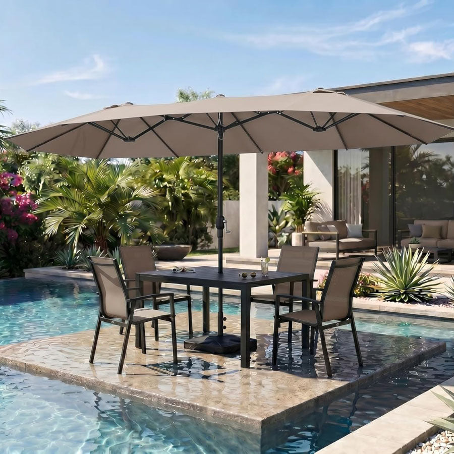 PURPLE LEAF Parasol met 3 Kappen en Voet voor Tuin en Terras