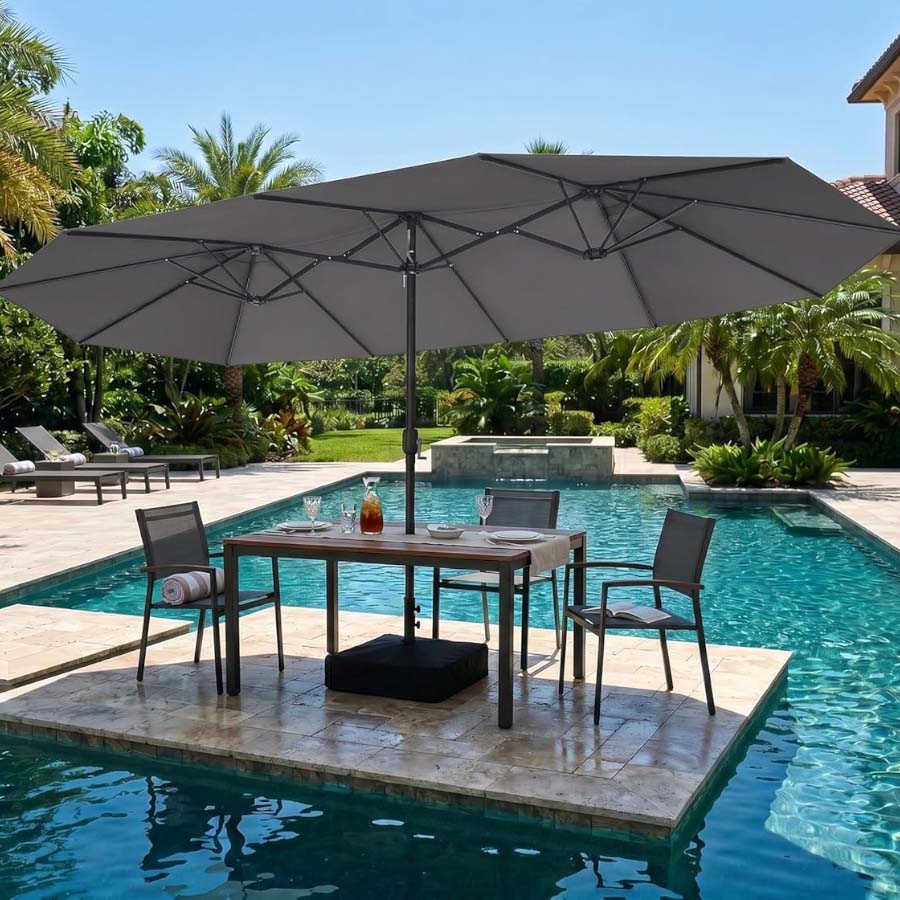 PURPLE LEAF Parasol met 3 Kappen en Voet voor Tuin en Terras