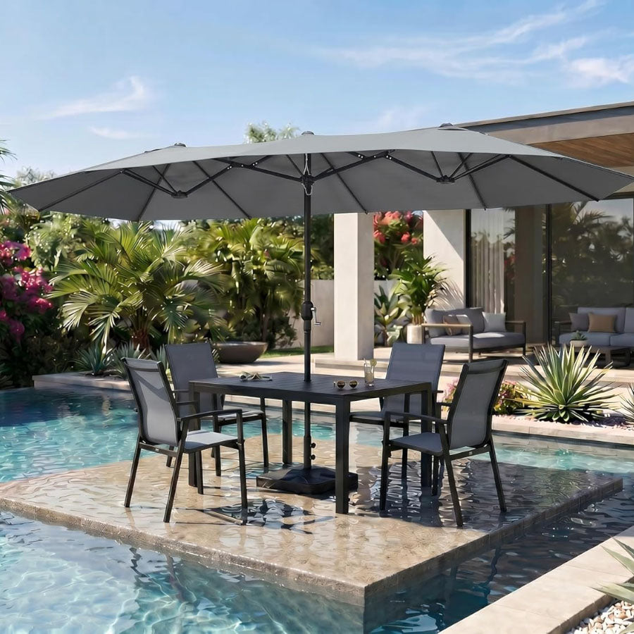 PURPLE LEAF Parasol met 3 Kappen en Voet voor Tuin en Terras