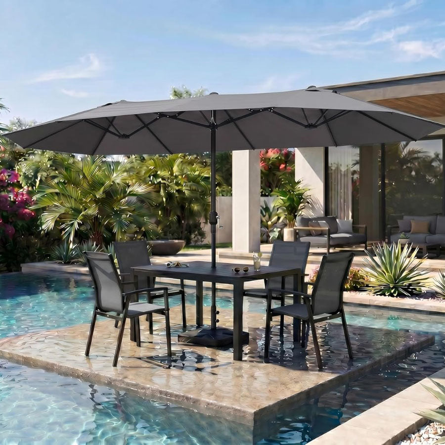 PURPLE LEAF Parasol met 3 Kappen en Voet voor Tuin en Terras