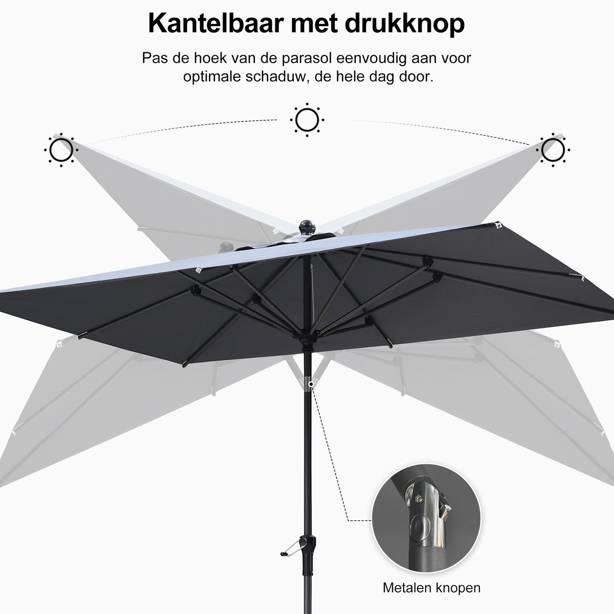 PURPLE LEAF Stokparasol met Slinger en Kantelfunctie voor Tuin en Terras