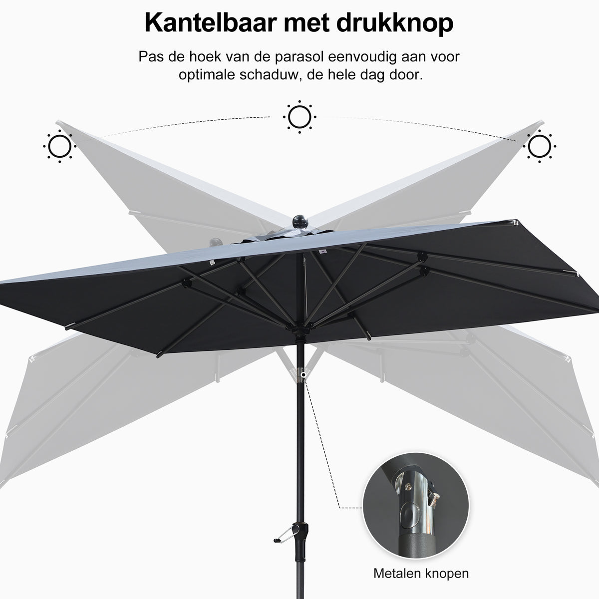 PURPLE LEAF Stokparasol met Slinger en Kantelfunctie voor Tuin en Terras