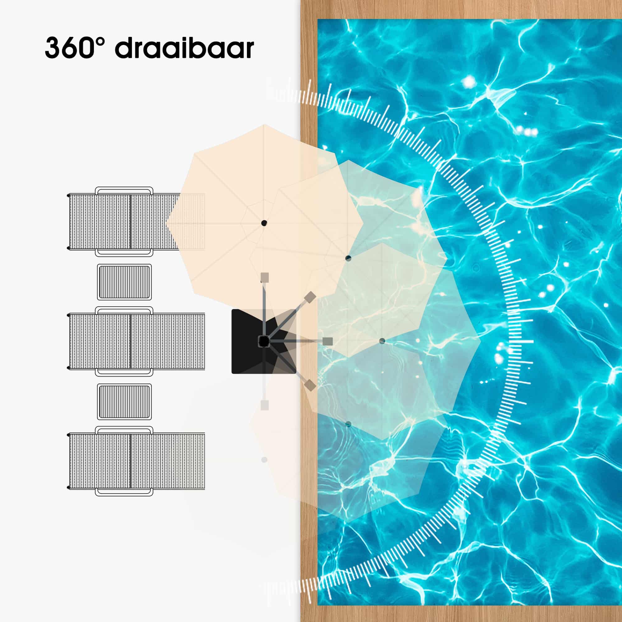 PURPLE LEAF Klassieke ronde zweefparasol met zijpaal, 360° draaibaar, met zwengel, UV50+ bescherming