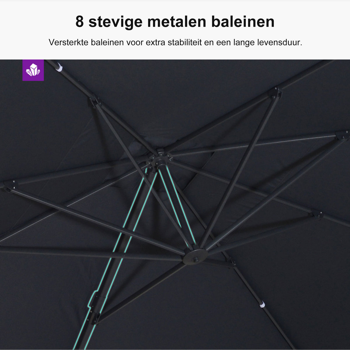 PURPLE LEAF Betaalbare Grote Parasol – Traploos Kantelbare Zweefparasol voor Tuin & Terras