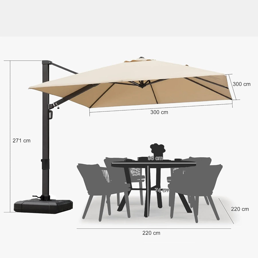 PURPLE LEAF Extra Grote Zweefparasol met Versterkt Frame en Hoge Windbestendigheid, voor Tuin en Terras