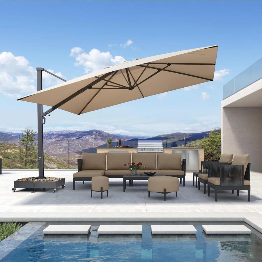 PURPLE LEAF Extra Grote Zweefparasol met Versterkt Frame en Hoge Windbestendigheid, voor Tuin en Terras