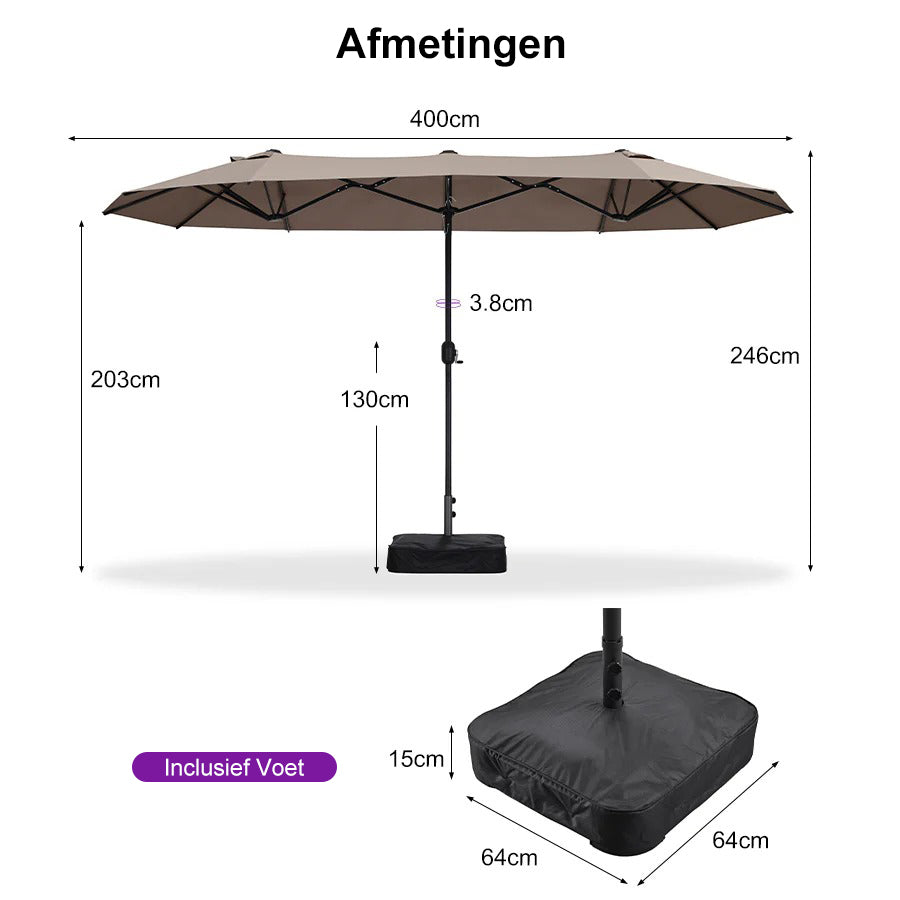PURPLE LEAF Parasol met 3 Kappen en Voet voor Tuin en Terras