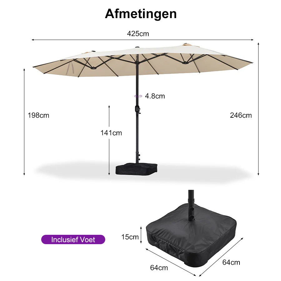 PURPLE LEAF Parasol met 3 Kappen en Voet voor Tuin en Terras