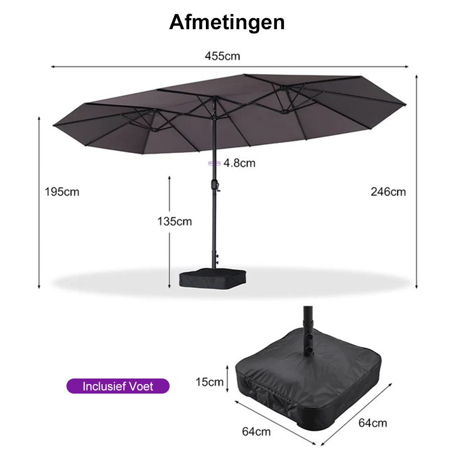 PURPLE LEAF Parasol met 3 Kappen en Voet voor Tuin en Terras