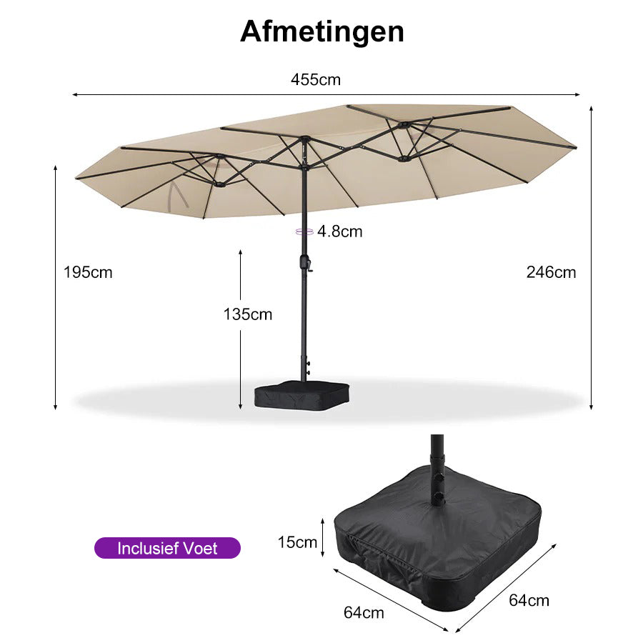 PURPLE LEAF Parasol met 3 Kappen en Voet voor Tuin en Terras